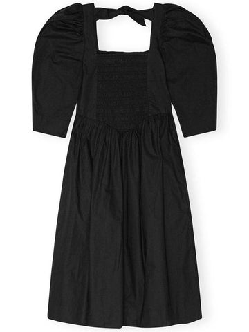 Black Cotton Poplin Smock Dress F9492 - GANNI - BALAAN 1