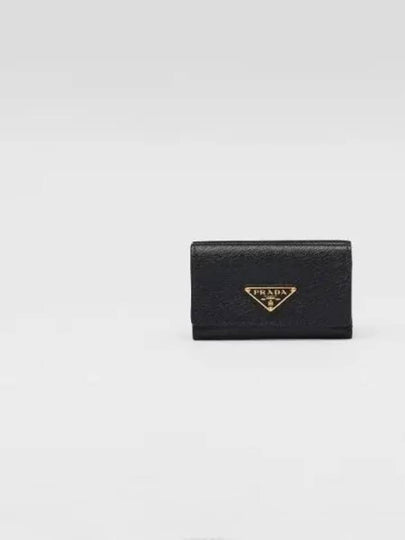 Women's Triangle Logo Saffiano Compact Half Wallet Black - PRADA - BALAAN 2