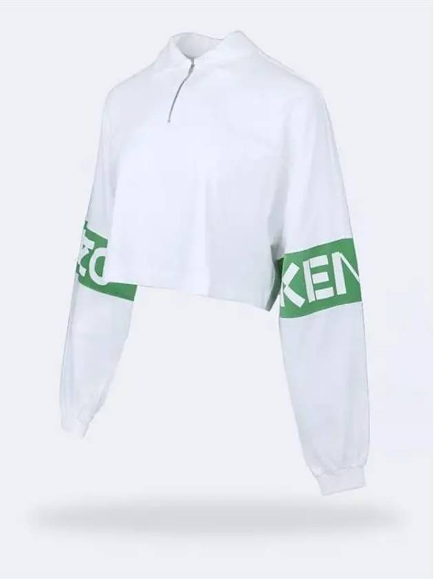 Half Zip Up Logo Print Crop Sweatshirt White - KENZO - BALAAN 3