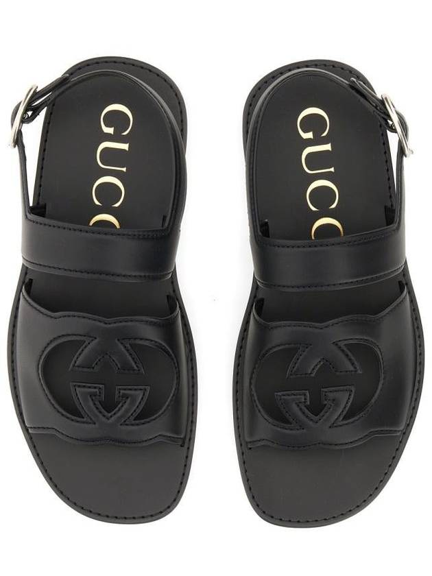 Men's Interlocking G Leather Sandals Black - GUCCI - BALAAN 3