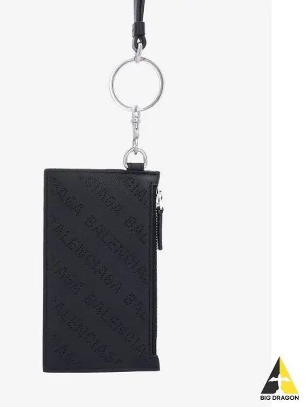 Logo Perforated Neck Strap Card Wallet Black - BALENCIAGA - BALAAN 2