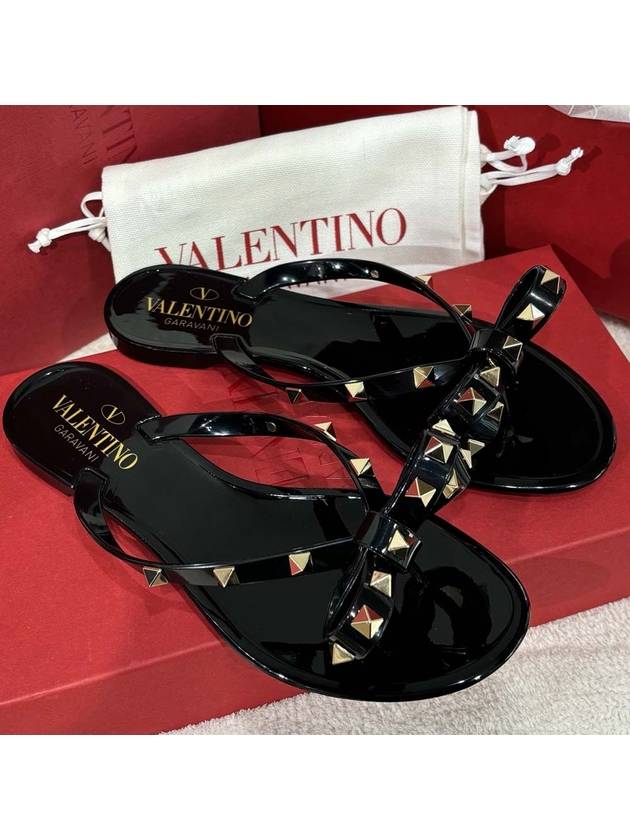 Women's Rockstud Ribbon Flip Flops Black - VALENTINO - BALAAN 2