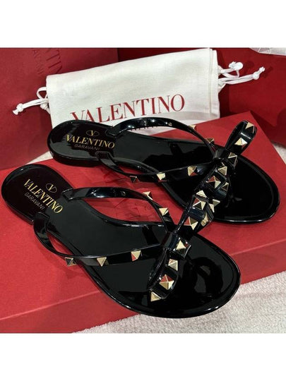 Women's Rockstud Ribbon Flip Flops Black - VALENTINO - BALAAN 2