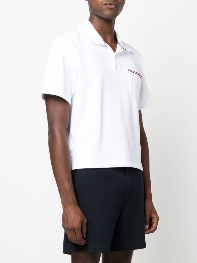 RWB Pocket Interlock Cotton Short Sleeve Polo Shirt Grey - THOM BROWNE - BALAAN 4