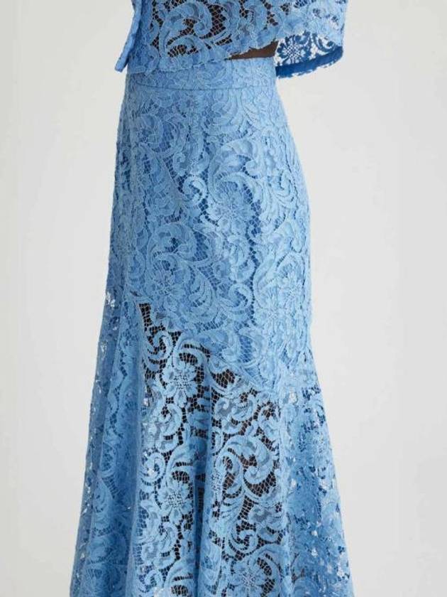 Midi Mermaid Organic Cotton Blend Lace A-Line Skirt Airy Blue - PATOU - BALAAN 4