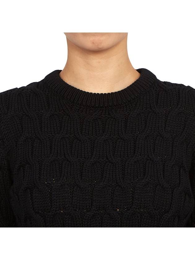 Merino Crisscross Cable Stitch Crewneck Knit Top Navy - THOM BROWNE - BALAAN 8