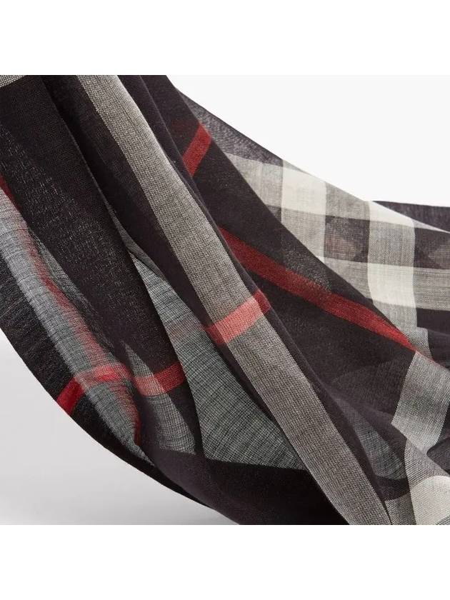 Light Check Wool Silk Scarf Navy - BURBERRY - BALAAN 4