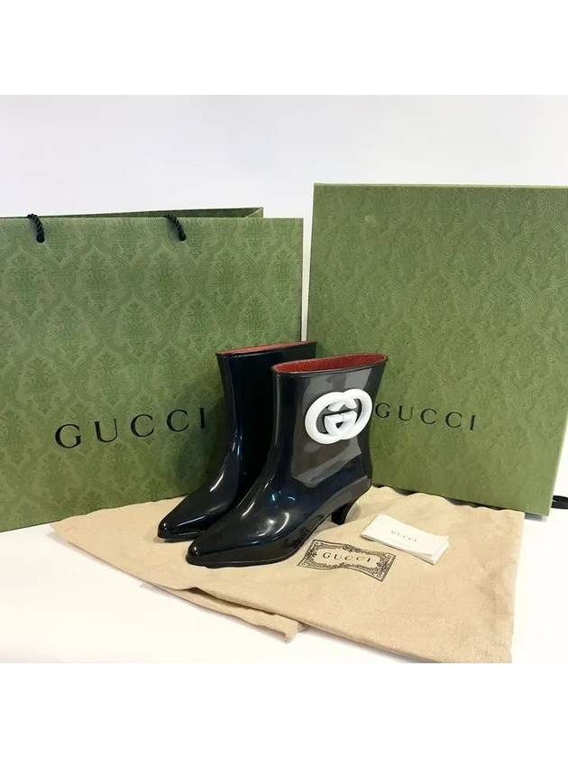 Interlocking G Shiny Rubber Ankle Middle Boots Black - GUCCI - BALAAN 9