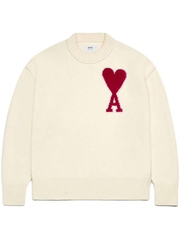 Intarsia Big Heart Logo Wool Knit Top Ivory - AMI - BALAAN 1