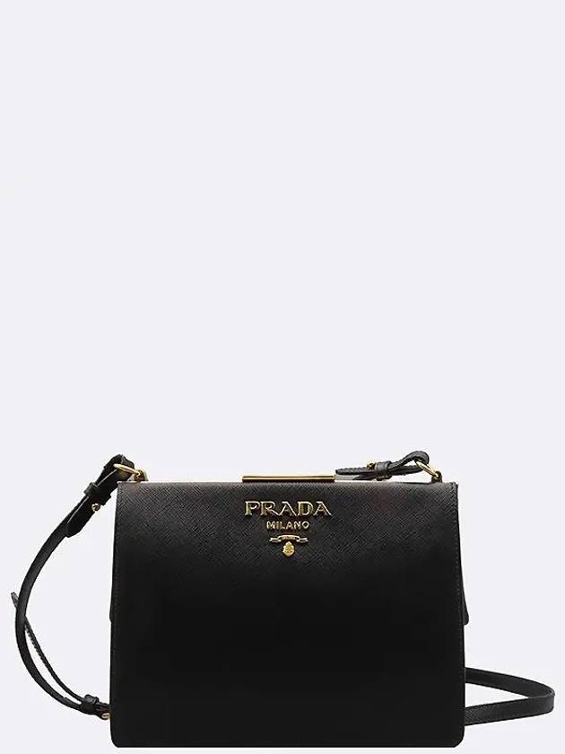 1BK046 Black Saffiano City Gold Logo Light Frame Cross Bag - PRADA - BALAAN 2