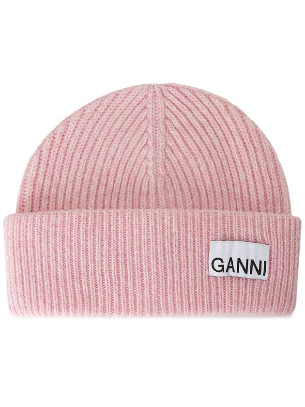 Rib Knit Wool Beanie Light Pink - GANNI - BALAAN 2