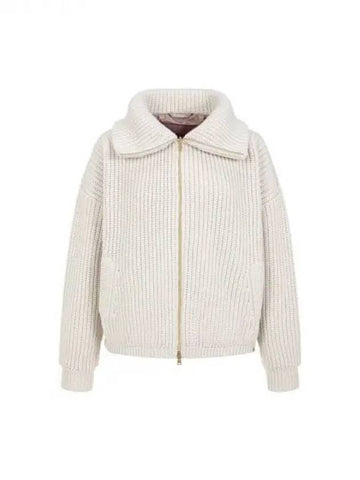 Women s ribbed cashmere knit jacket ivory 270206 - HERNO - BALAAN 1