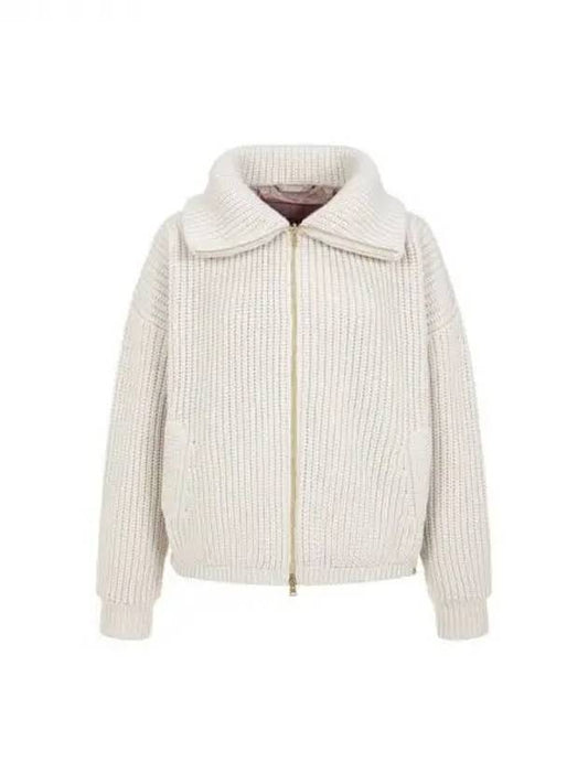 Women s ribbed cashmere knit jacket ivory 270206 - HERNO - BALAAN 1