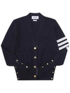 Milano Stitch 4 Bar Classic V Neck Fine Merino Wool Cardigan Navy - THOM BROWNE - BALAAN 5