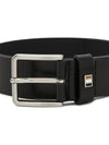 Signature Stripe Silver Buckle Logo Leather Belt Black - HUGO BOSS - BALAAN 6