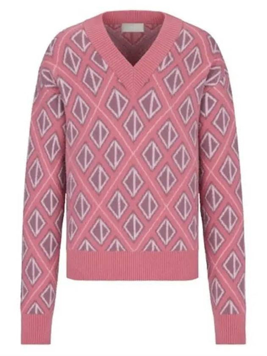 CD diamond motif pattern wool sweater knit top pink - DIOR - BALAAN.
