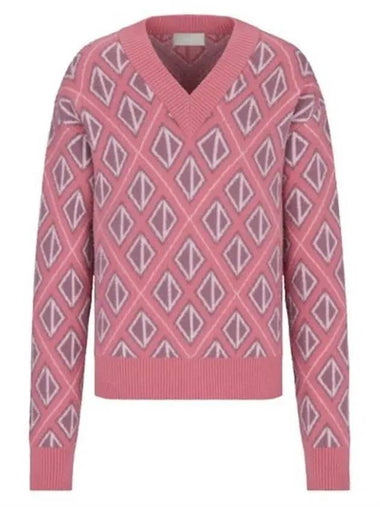 CD Diamond Motif Pattern Wool Knit Top Pink - DIOR - BALAAN 1