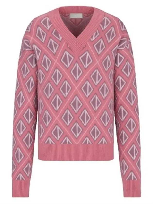 CD Diamond Motif Pattern Wool Knit Top Pink - DIOR - BALAAN 1