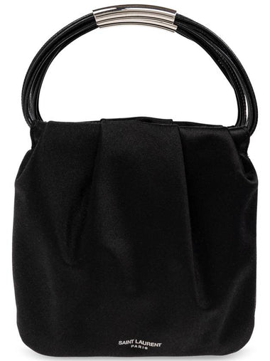 Logo Stamp Drawstring Small Tote Bag Black - SAINT LAURENT - BALAAN 1