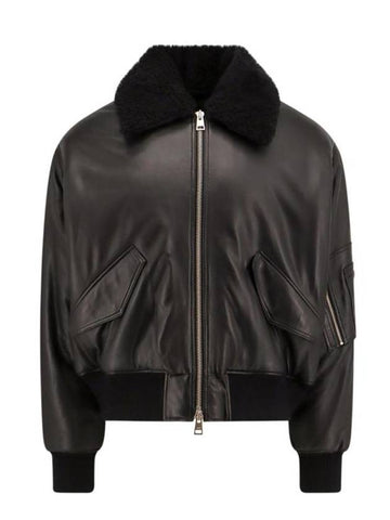 Leather Bomber Jacket Black - AMI - BALAAN 1