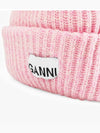 Logo Patch Knit Beanie Pink - GANNI - BALAAN 4