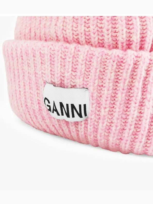 Logo Patch Knit Beanie Pink - GANNI - BALAAN 4