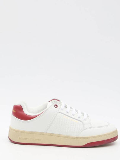 Crack Lace Up Calf Leather Low Top Sneakers White Red - SAINT LAURENT - BALAAN 2