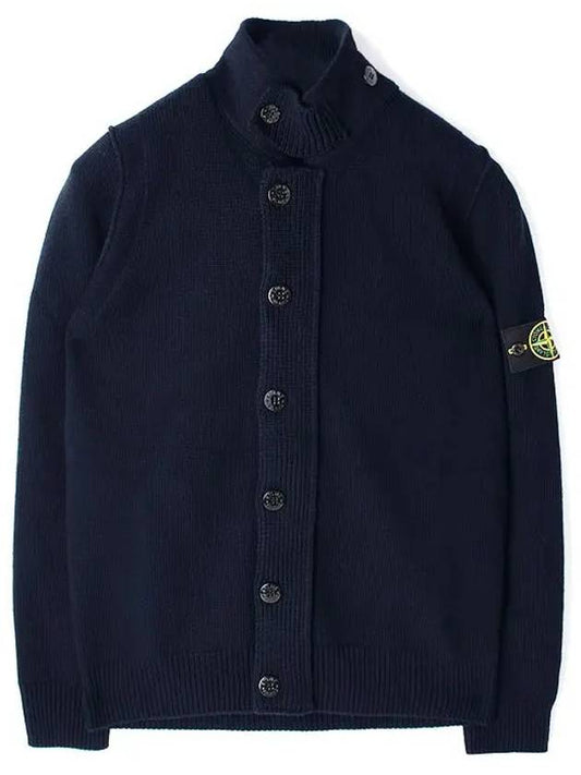 Wappen High Neck Button Up Wool Cardigan Navy - STONE ISLAND - BALAAN 2