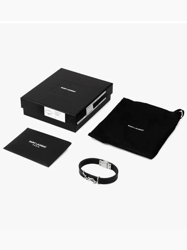 Opyum Silver Logo Leather Bracelet Black - SAINT LAURENT - BALAAN 4