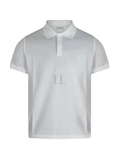 Men's Monogram Cotton Short Sleeve Polo Shirt White - SAINT LAURENT - BALAAN 2