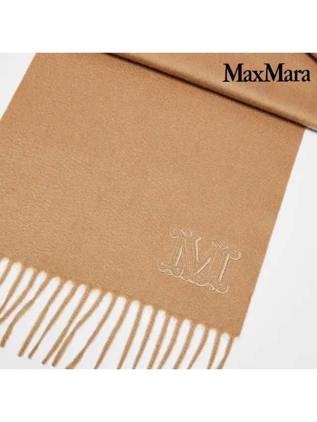 Wsdahlia Embroid M Logo Fringe Cashmere Muffler Camel - MAX MARA - BALAAN 4