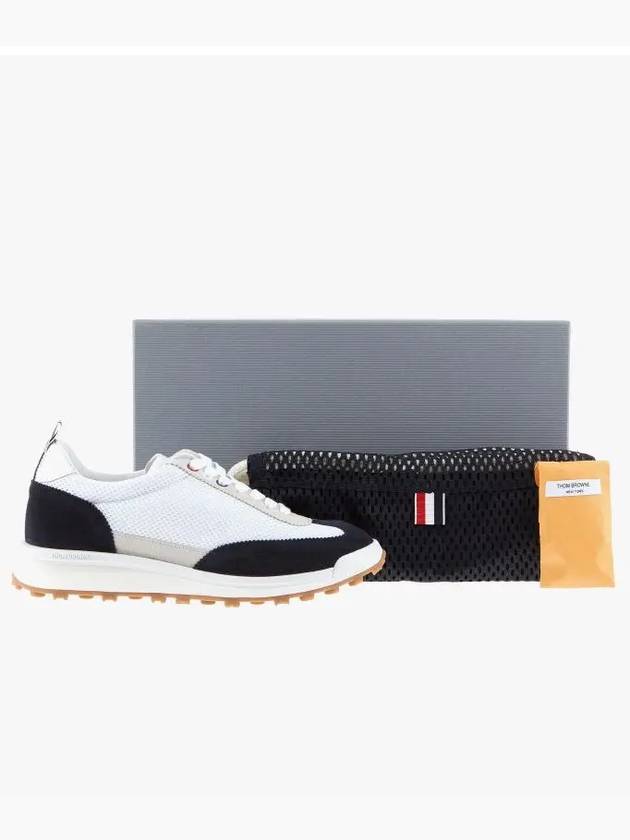 Fine Kid Suede Tech Runner Sneaker Navy - THOM BROWNE - BALAAN 4