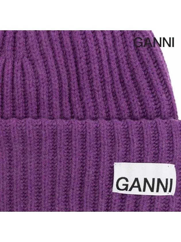 Structured Rib-Knit Beanie Purple - GANNI - BALAAN 5