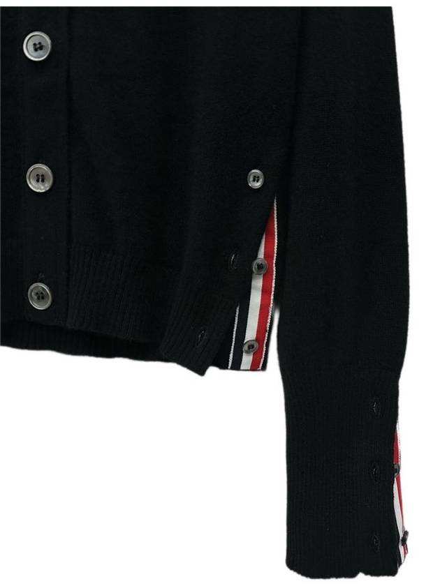 Crew Neck Cashmere Crop Cardigan Black - THOM BROWNE - BALAAN 6