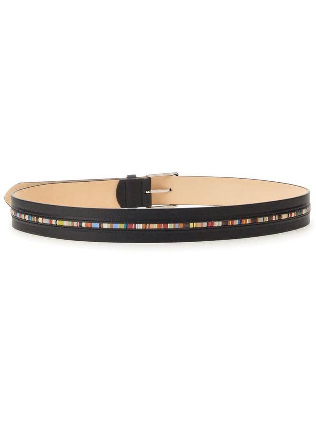 Signature Striped Leather Belt Black - PAUL SMITH - BALAAN 4