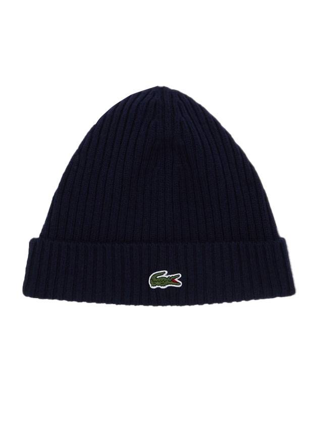 Ribbed Wool Beanie Navy - LACOSTE - BALAAN 1