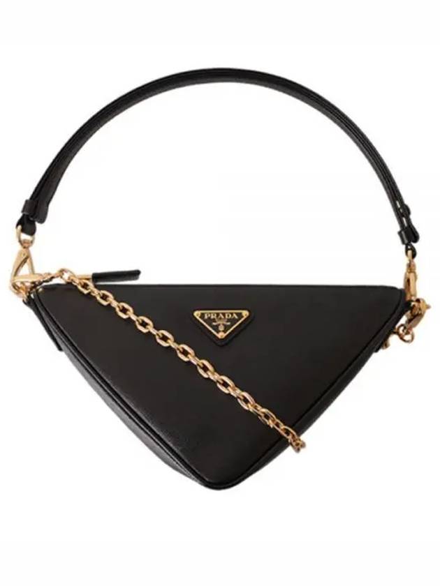 Triangle Saffiano Leather Shoulder Bag Black - PRADA - BALAAN 2