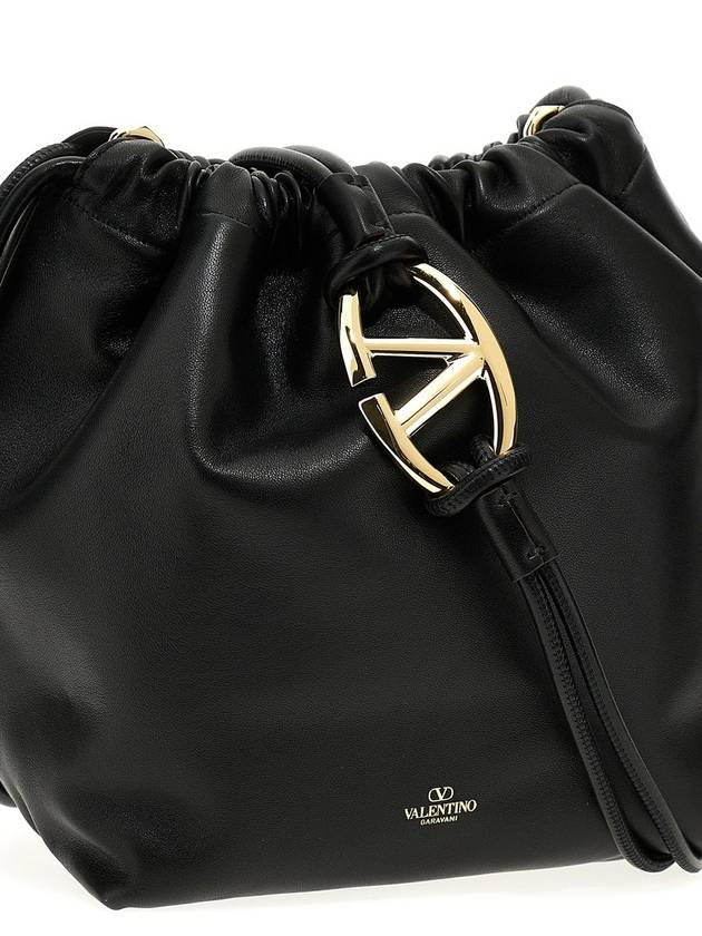 V Logo Signature Drawstring Pouf Shoulder Bag Black - VALENTINO - BALAAN 5