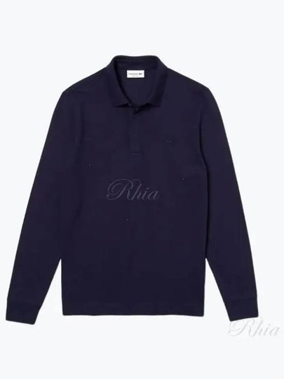 Stretch Cotton Long Sleeve Polo Shirt Navy - LACOSTE - BALAAN 2