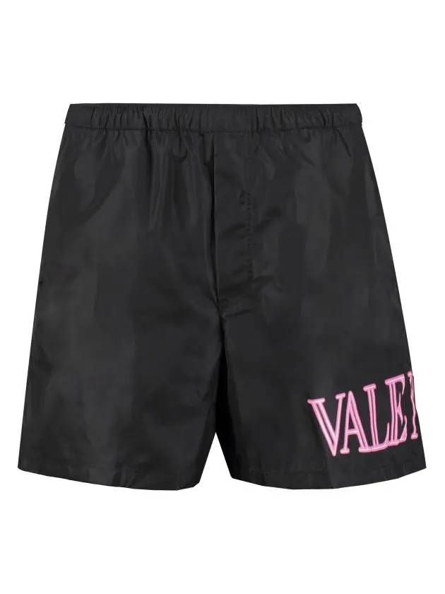 Men's Neon Logo Print Nylon Swim Shorts Black - VALENTINO - BALAAN 1