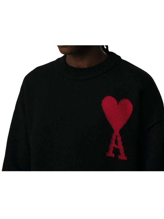 Big Heart Logo Wool Knit Top Black - AMI - BALAAN 6