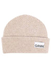 Women's Logo Wool Beanie Sand Beige - GANNI - BALAAN 3