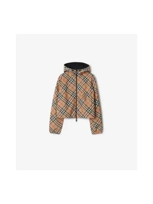 Crop Reversible Check Hooded Jacket Sand - BURBERRY - BALAAN 2