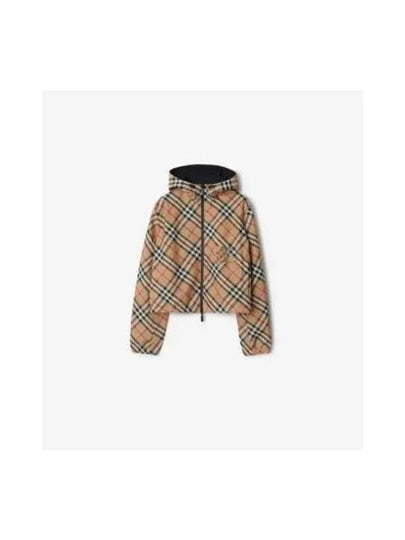 Crop Reversible Check Hooded Jacket Sand - BURBERRY - BALAAN 2