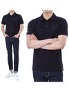 Embroidered Monogram Short Sleeve Polo Shirt Dark Blue - MONCLER - BALAAN 3