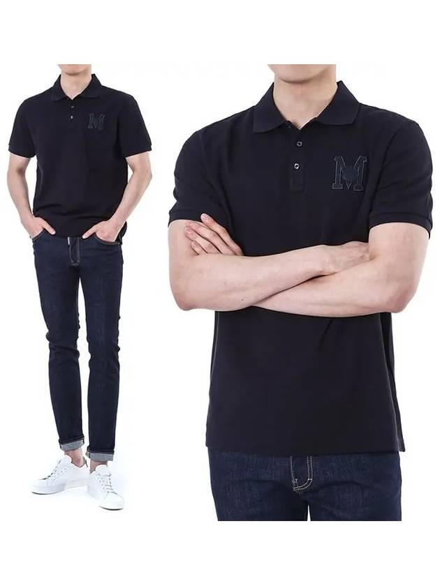 Embroidered Monogram Short Sleeve Polo Shirt Dark Blue - MONCLER - BALAAN 3