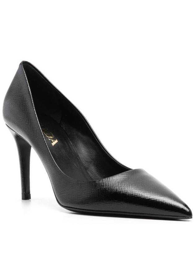 Saffiano Patent Leather Pumps Heel Black - PRADA - BALAAN 3