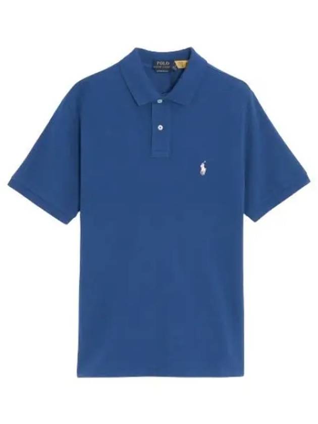 Embroidered White Pony Slim Fit Polo Shirt Blue - POLO RALPH LAUREN - BALAAN 2