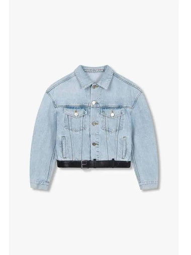 UNISEX leather belted denim jacket light blue - ALEXANDER WANG - BALAAN 1