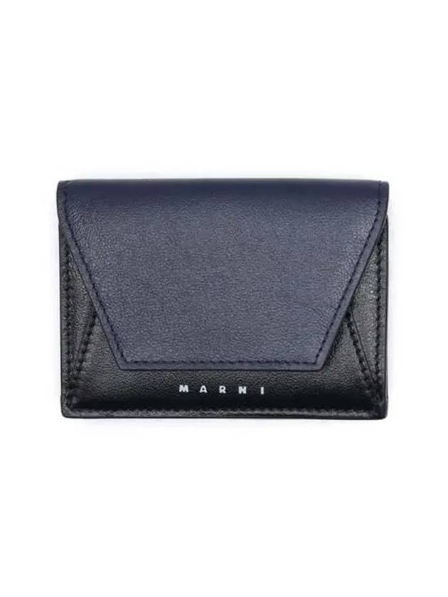 Men's Compact Tri-Fold Leather Half Wallet Black - MARNI - BALAAN 2